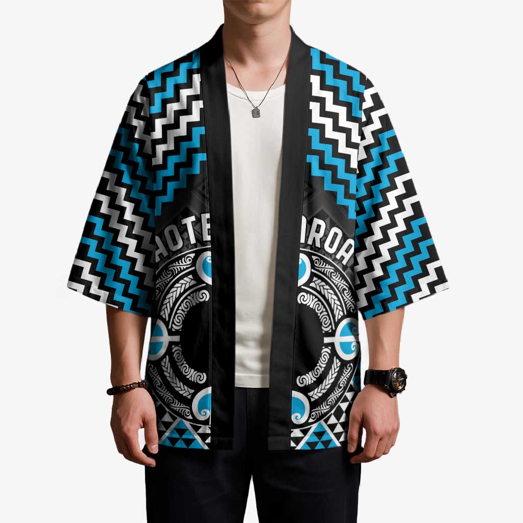 Personalised Aotearoa Niho Taniwha Motif Kimono Blue Style - Aussie Hoodie