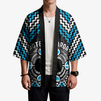 Personalised Aotearoa Niho Taniwha Motif Kimono Blue Style - Aussie Hoodie