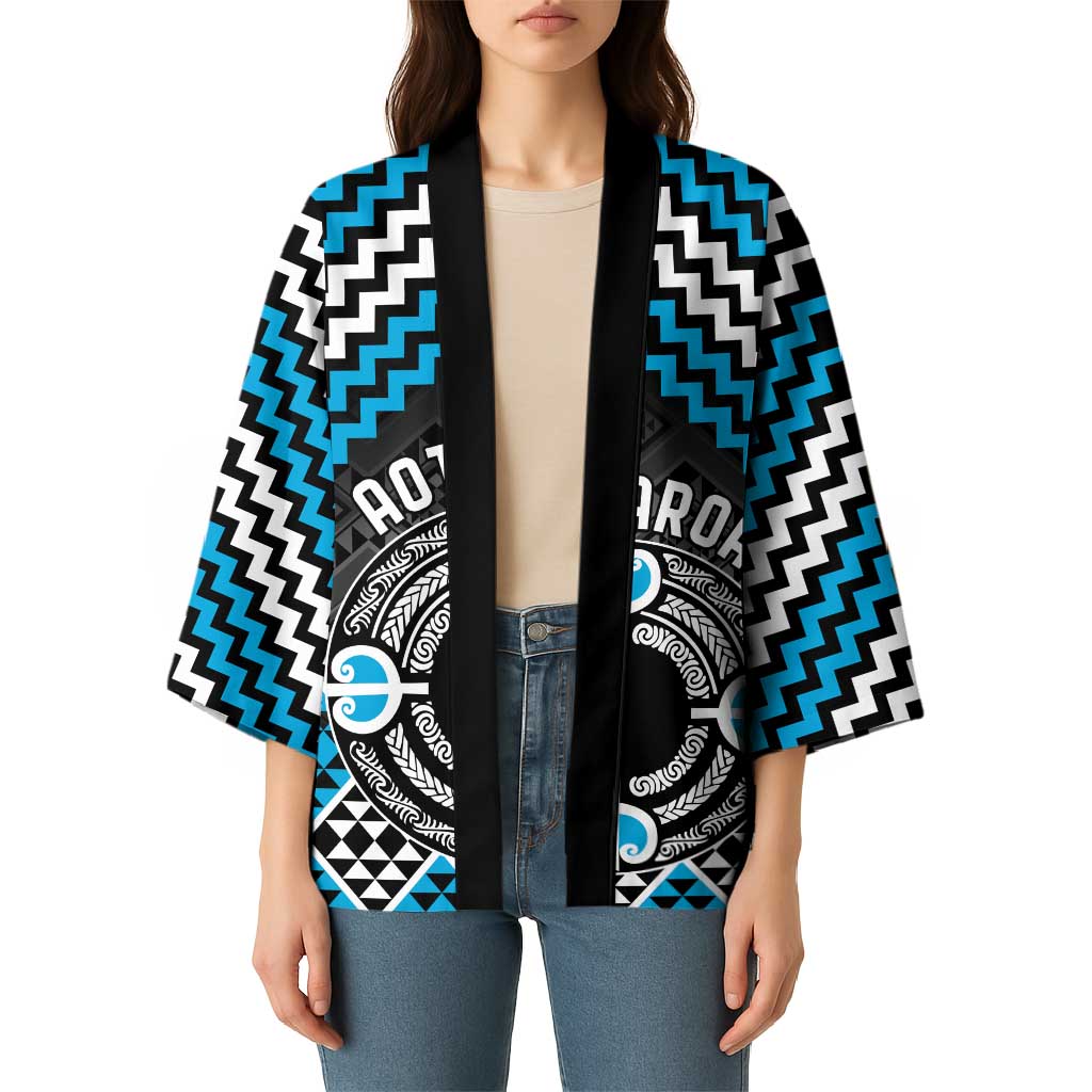 Personalised Aotearoa Niho Taniwha Motif Kimono Blue Style - Aussie Hoodie