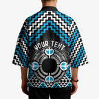 Personalised Aotearoa Niho Taniwha Motif Kimono Blue Style - Aussie Hoodie