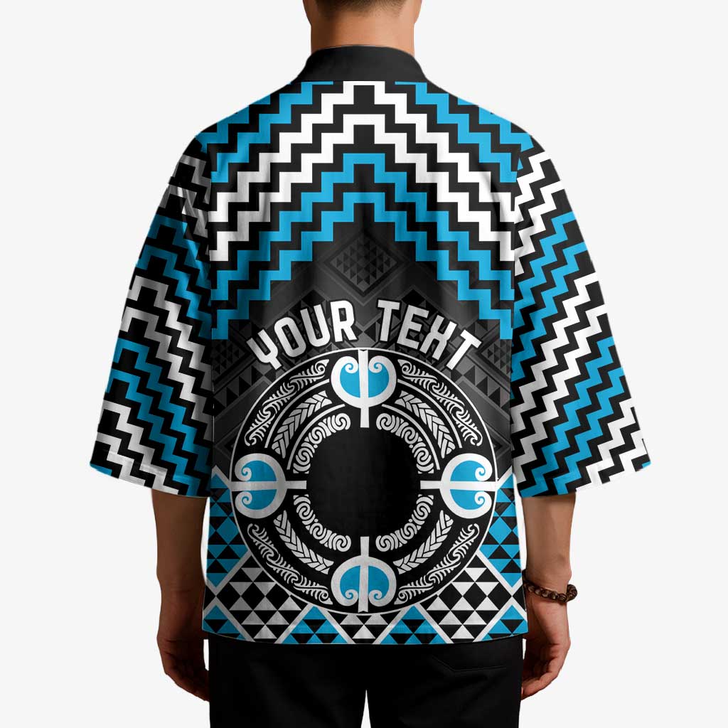 Personalised Aotearoa Niho Taniwha Motif Kimono Blue Style - Aussie Hoodie