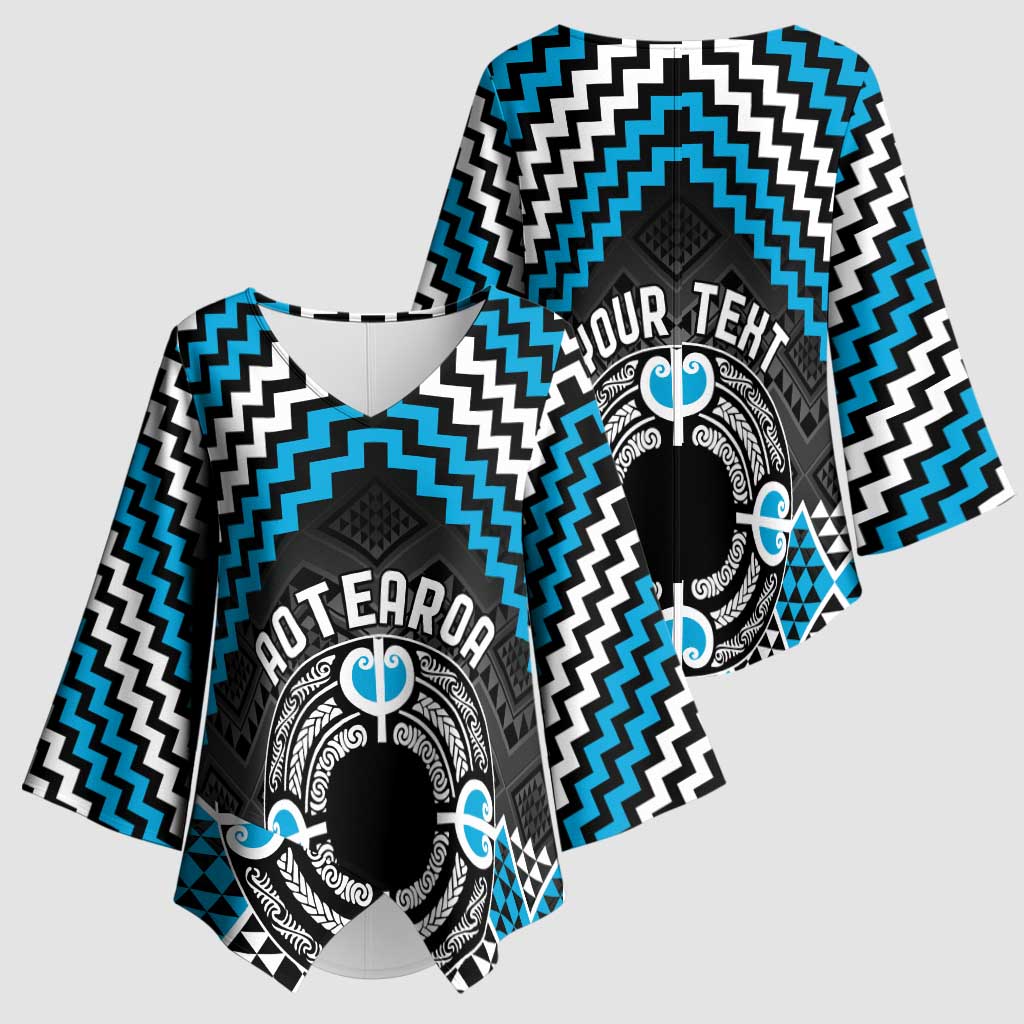 Personalised Aotearoa Niho Taniwha Motif Kimono Sleeve Blouse Blue Style - Aussie Hoodie