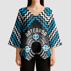 Personalised Aotearoa Niho Taniwha Motif Kimono Sleeve Blouse Blue Style - Aussie Hoodie