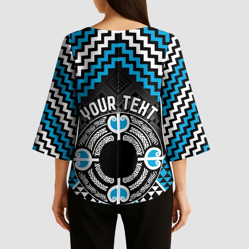 Personalised Aotearoa Niho Taniwha Motif Kimono Sleeve Blouse Blue Style - Aussie Hoodie