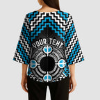 Personalised Aotearoa Niho Taniwha Motif Kimono Sleeve Blouse Blue Style - Aussie Hoodie