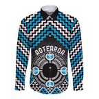 Personalised Aotearoa Niho Taniwha Motif Long Sleeve Button Shirt Blue Style