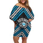 Personalised Aotearoa Niho Taniwha Motif Off Shoulder Short Dress Blue Style
