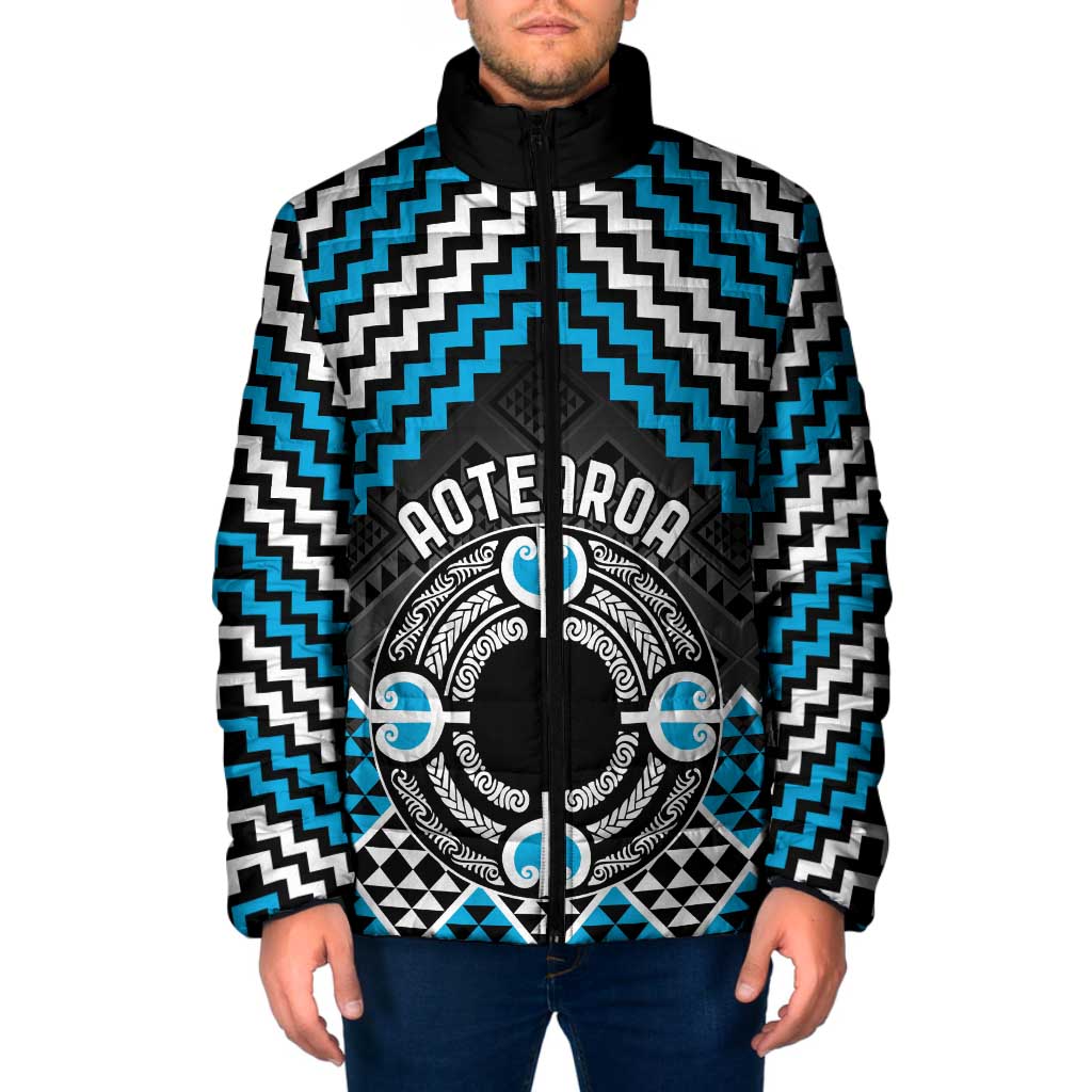 Personalised Aotearoa Niho Taniwha Motif Padded Jacket Blue Style - Aussie Hoodie