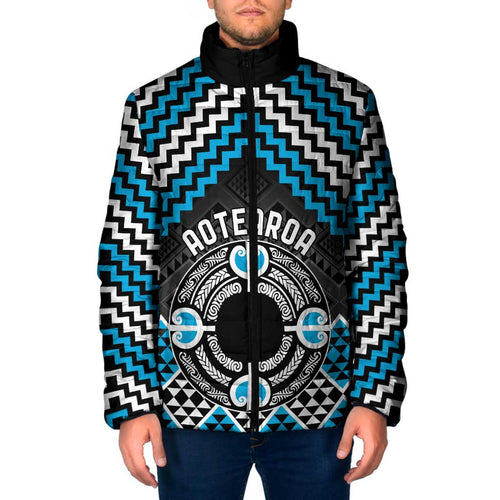 Personalised Aotearoa Niho Taniwha Motif Padded Jacket Blue Style - Aussie Hoodie