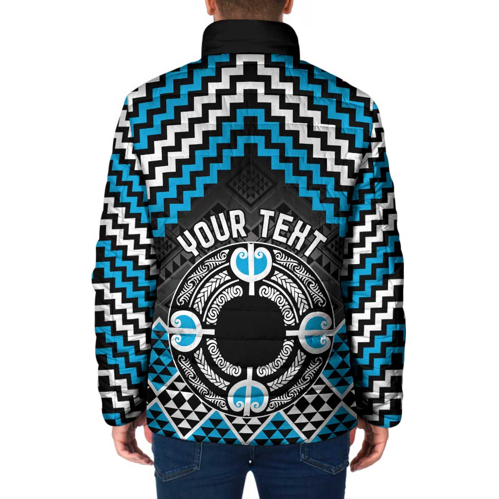 Personalised Aotearoa Niho Taniwha Motif Padded Jacket Blue Style - Aussie Hoodie