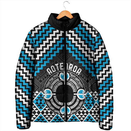 Personalised Aotearoa Niho Taniwha Motif Padded Jacket Blue Style - Aussie Hoodie
