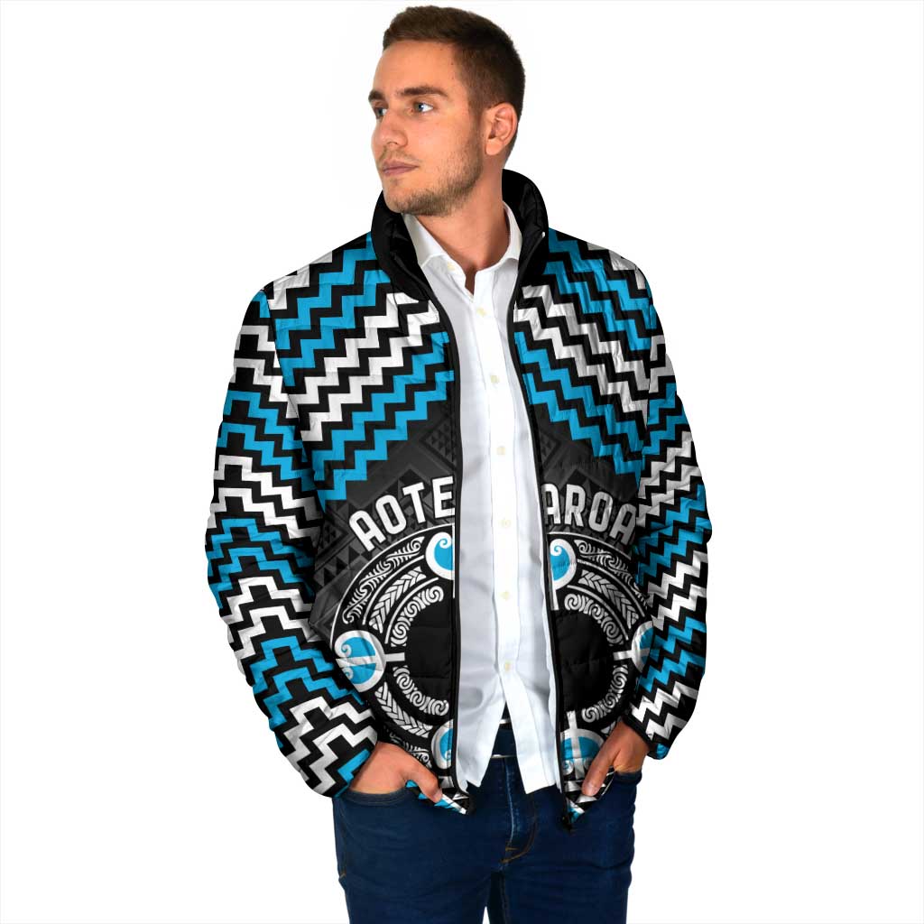 Personalised Aotearoa Niho Taniwha Motif Padded Jacket Blue Style - Aussie Hoodie