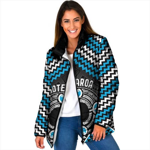 Personalised Aotearoa Niho Taniwha Motif Padded Jacket Blue Style - Aussie Hoodie