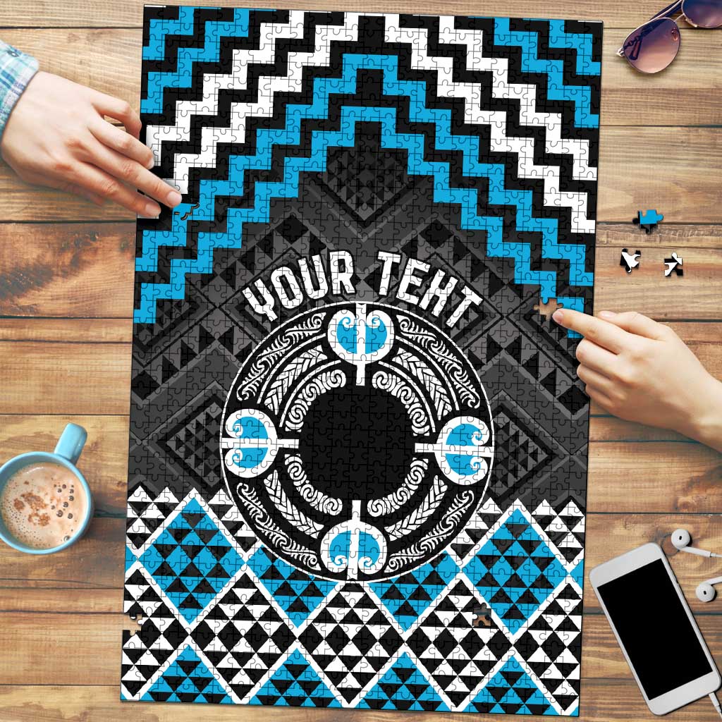 Personalised Aotearoa Niho Taniwha Motif Puzzle Blue Style - Aussie Hoodie