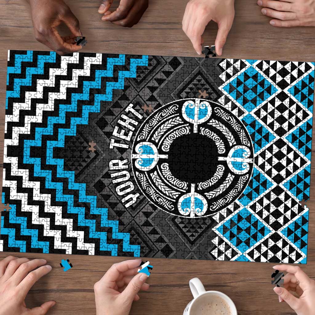 Personalised Aotearoa Niho Taniwha Motif Puzzle Blue Style - Aussie Hoodie