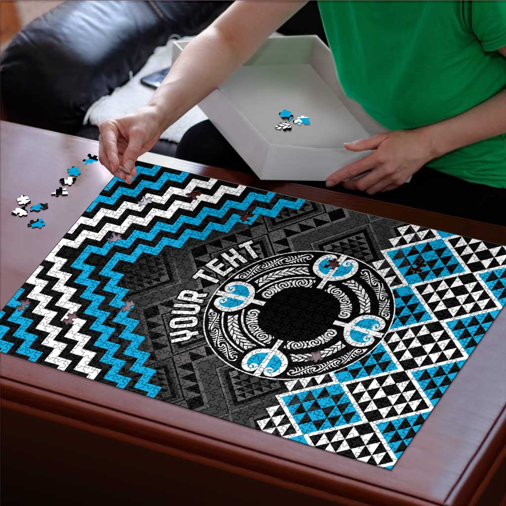 Personalised Aotearoa Niho Taniwha Motif Puzzle Blue Style - Aussie Hoodie