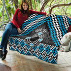 Personalised Aotearoa Niho Taniwha Motif Quilt Blue Style