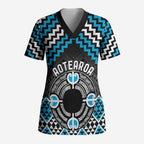 Personalised Aotearoa Niho Taniwha Motif Scrub Top Blue Style - Aussie Hoodie