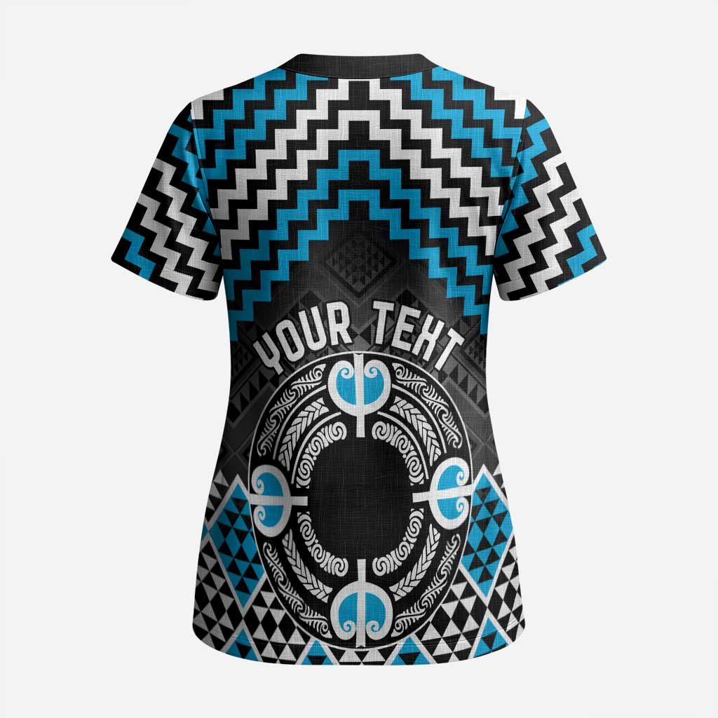 Personalised Aotearoa Niho Taniwha Motif Scrub Top Blue Style - Aussie Hoodie