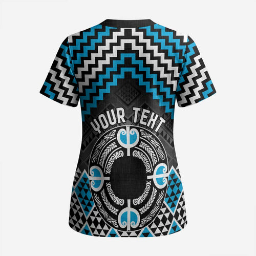 Personalised Aotearoa Niho Taniwha Motif Scrub Top Blue Style - Aussie Hoodie
