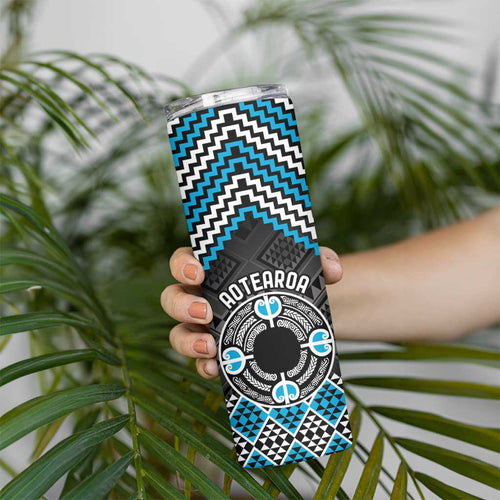 Personalised Aotearoa Niho Taniwha Motif Skinny Tumbler Blue Style