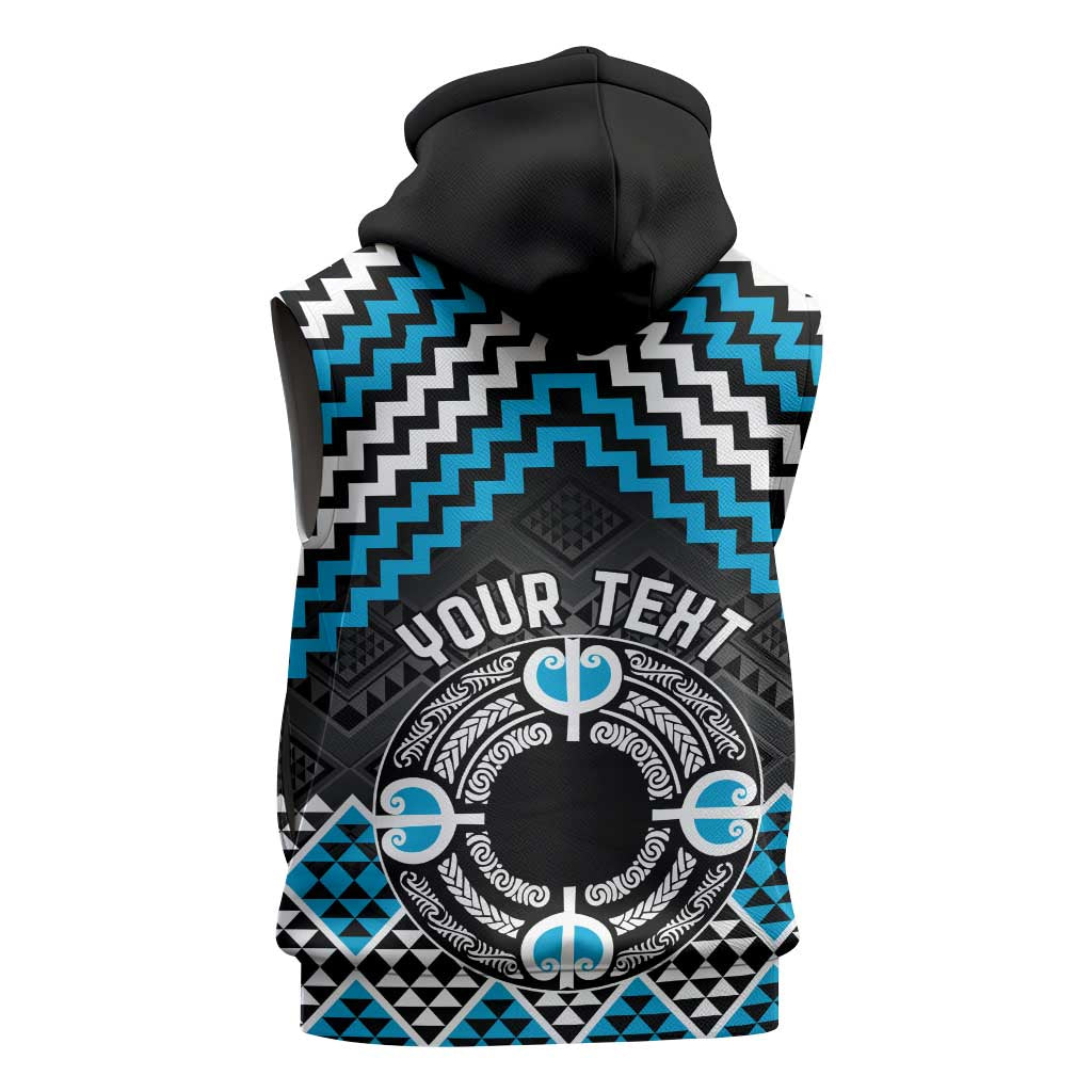 Personalised Aotearoa Niho Taniwha Motif Sleeveless Hoodie Blue Style - Aussie Hoodie