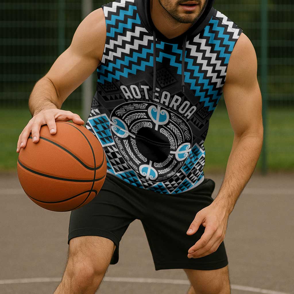 Personalised Aotearoa Niho Taniwha Motif Sleeveless Hoodie Blue Style - Aussie Hoodie