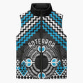 Personalised Aotearoa Niho Taniwha Motif Sleeveless Puffer Jacket Blue Style - Aussie Hoodie