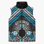 Personalised Aotearoa Niho Taniwha Motif Sleeveless Puffer Jacket Blue Style - Aussie Hoodie