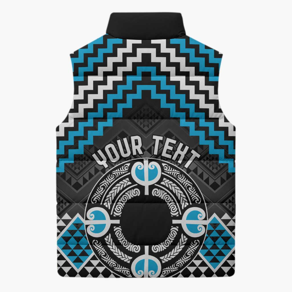Personalised Aotearoa Niho Taniwha Motif Sleeveless Puffer Jacket Blue Style - Aussie Hoodie
