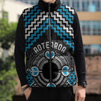Personalised Aotearoa Niho Taniwha Motif Sleeveless Puffer Jacket Blue Style - Aussie Hoodie