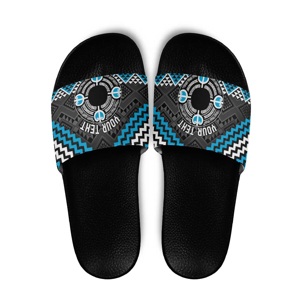 Personalised Aotearoa Niho Taniwha Motif Slide Sandals Blue Style - Aussie Hoodie