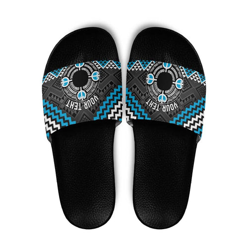 Personalised Aotearoa Niho Taniwha Motif Slide Sandals Blue Style - Aussie Hoodie
