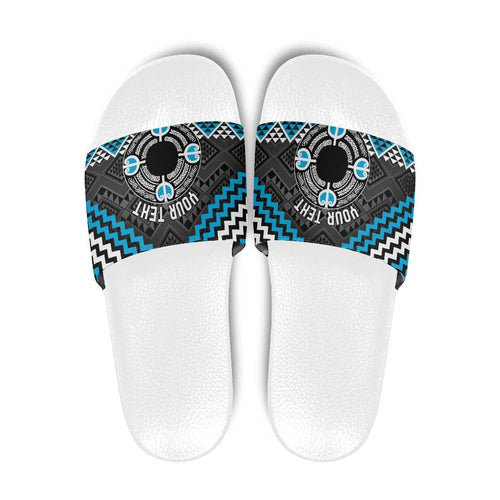 Personalised Aotearoa Niho Taniwha Motif Slide Sandals Blue Style - Aussie Hoodie