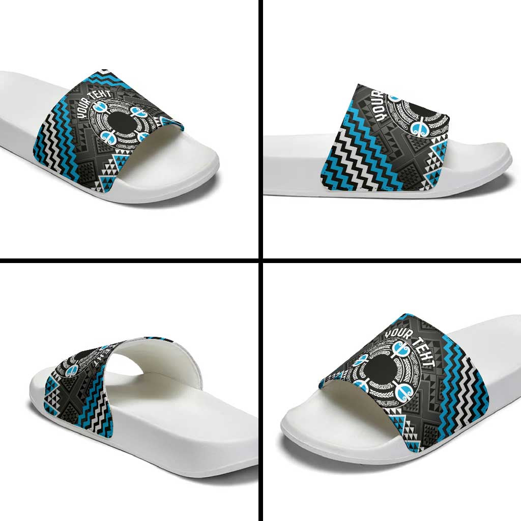 Personalised Aotearoa Niho Taniwha Motif Slide Sandals Blue Style - Aussie Hoodie