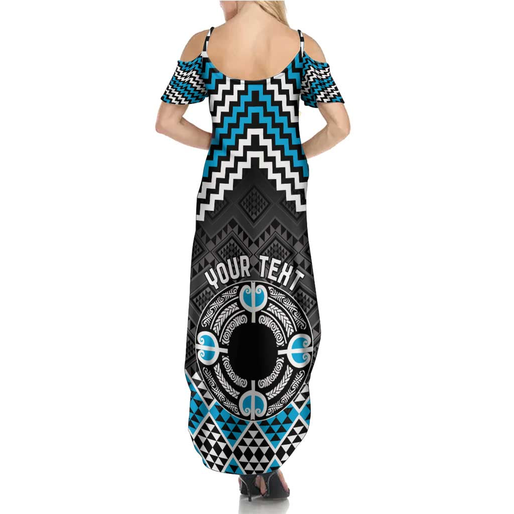 Personalised Aotearoa Niho Taniwha Motif Summer Maxi Dress Blue Style