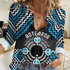 Personalised Aotearoa Niho Taniwha Motif Women Casual Shirt Blue Style
