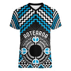 Personalised Aotearoa Niho Taniwha Motif Women V-Neck T-Shirt Blue Style