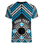 Personalised Aotearoa Niho Taniwha Motif Women V-Neck T-Shirt Blue Style