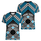 Personalised Aotearoa Niho Taniwha Motif Women V-Neck T-Shirt Blue Style