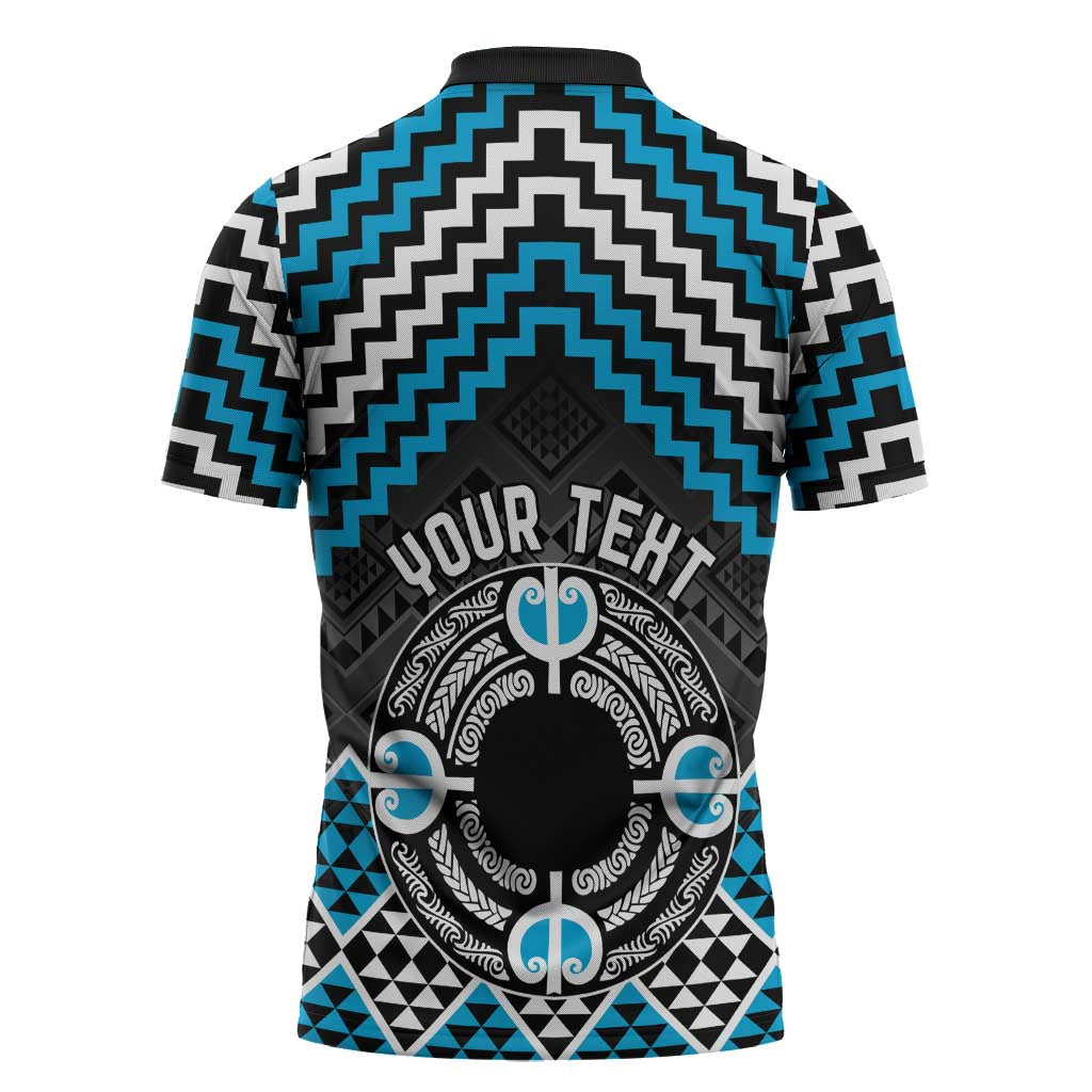 Personalised Aotearoa Niho Taniwha Motif Zipper Polo Shirt Blue Style - Aussie Hoodie