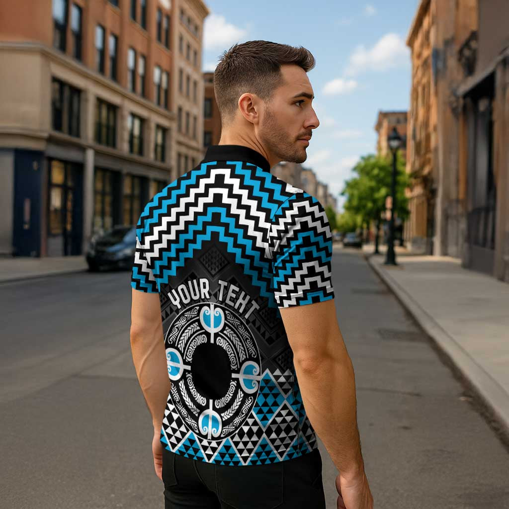 Personalised Aotearoa Niho Taniwha Motif Zipper Polo Shirt Blue Style - Aussie Hoodie