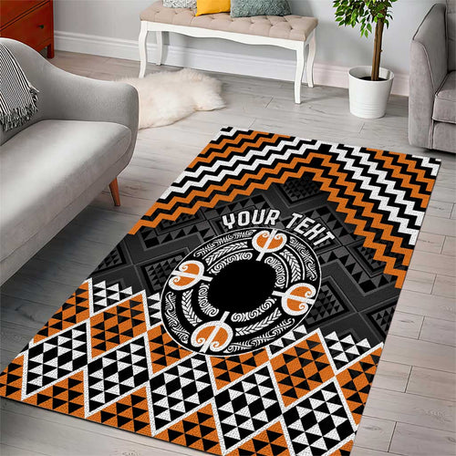 Personalised Aotearoa Niho Taniwha Motif Area Rug Gold Style