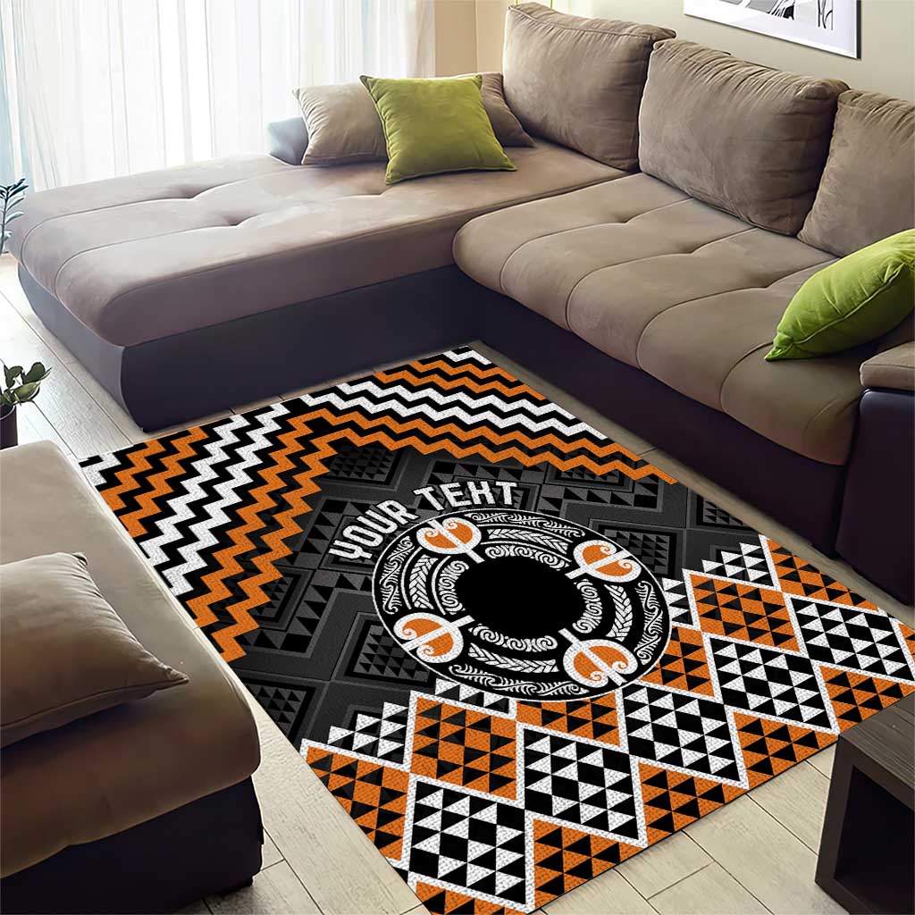 Personalised Aotearoa Niho Taniwha Motif Area Rug Gold Style