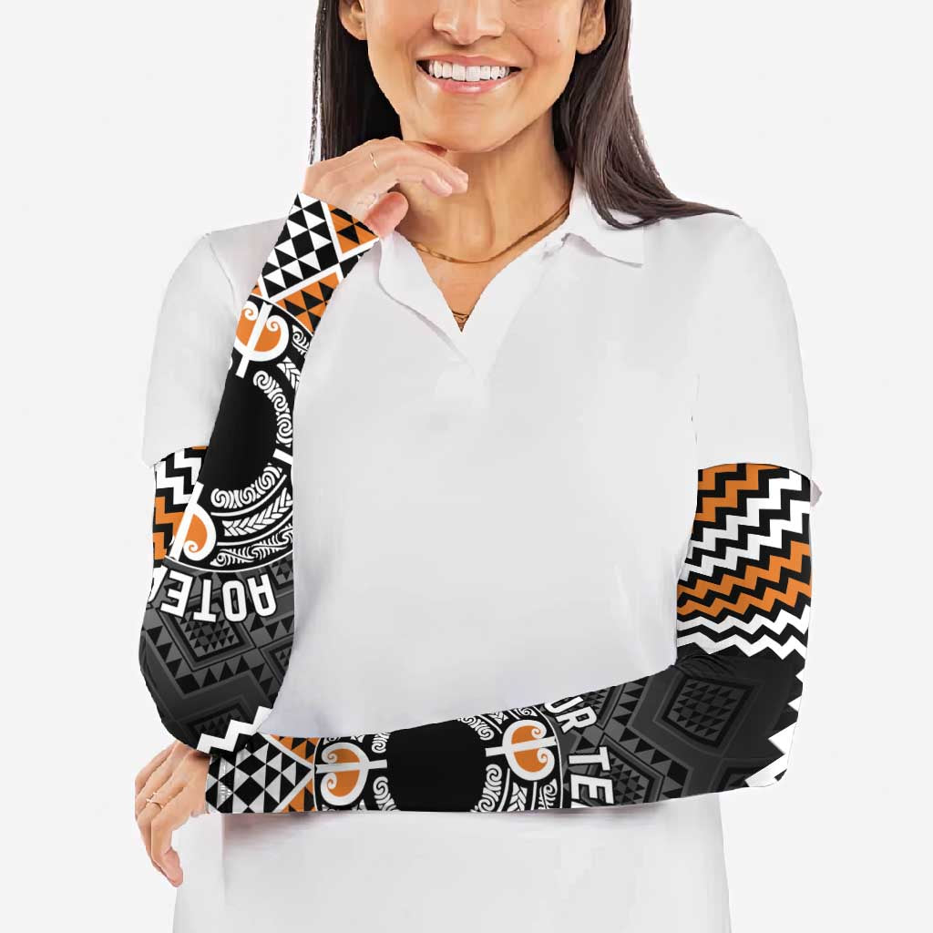 Personalised Aotearoa Niho Taniwha Motif Arm Sleeves Gold Style - Aussie Hoodie