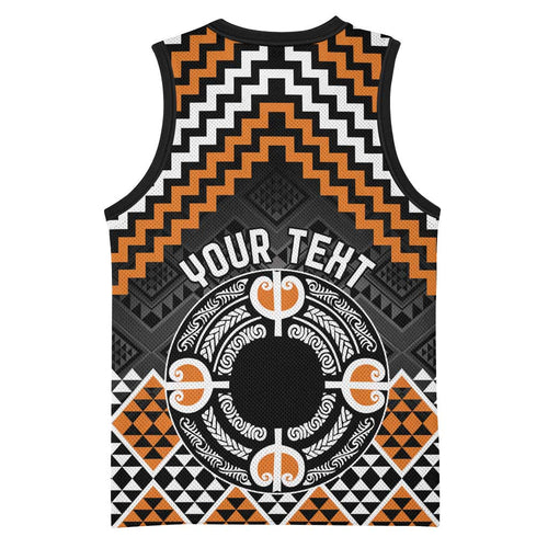 Personalised Aotearoa Niho Taniwha Motif Basketball Jersey Gold Style - Aussie Hoodie