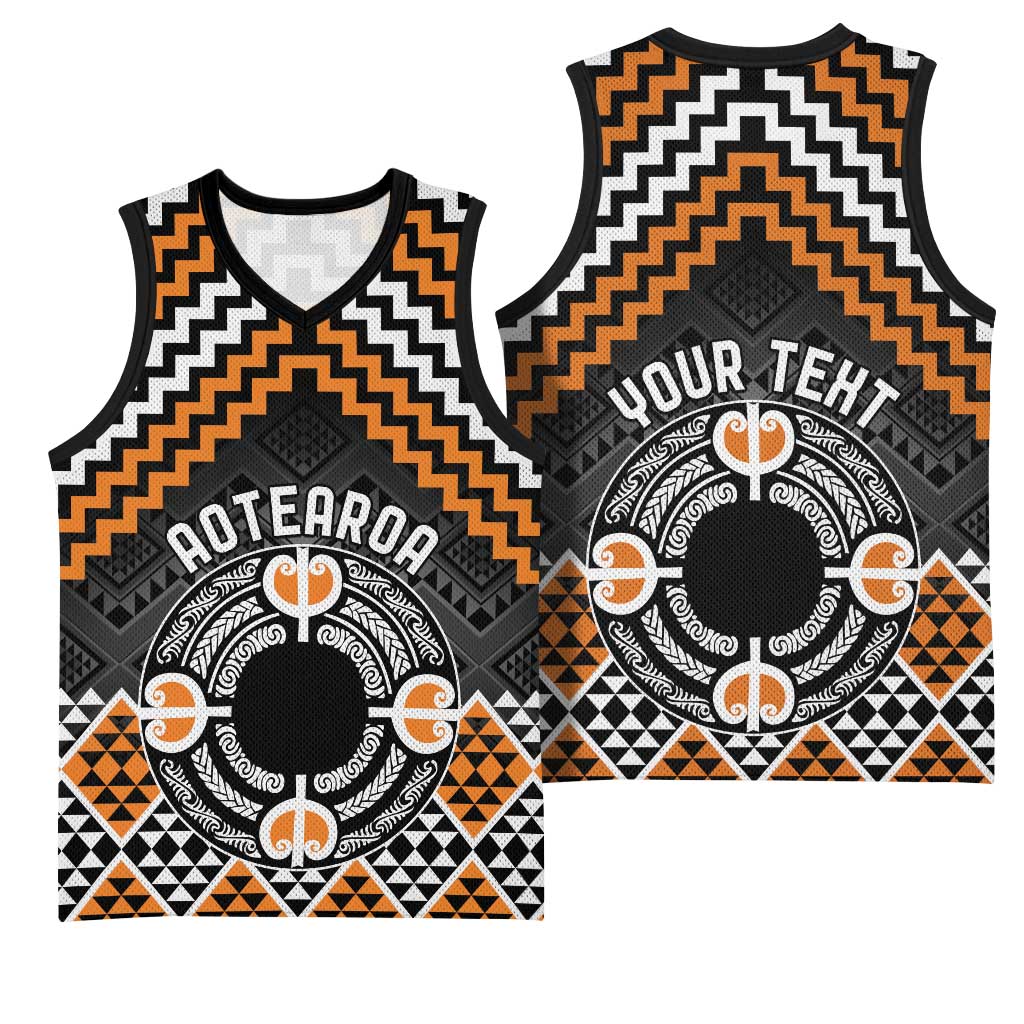 Personalised Aotearoa Niho Taniwha Motif Basketball Jersey Gold Style - Aussie Hoodie