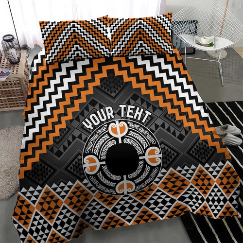 Personalised Aotearoa Niho Taniwha Motif Bedding Set Gold Style