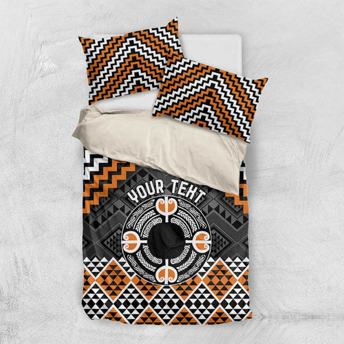 Personalised Aotearoa Niho Taniwha Motif Bedding Set Gold Style