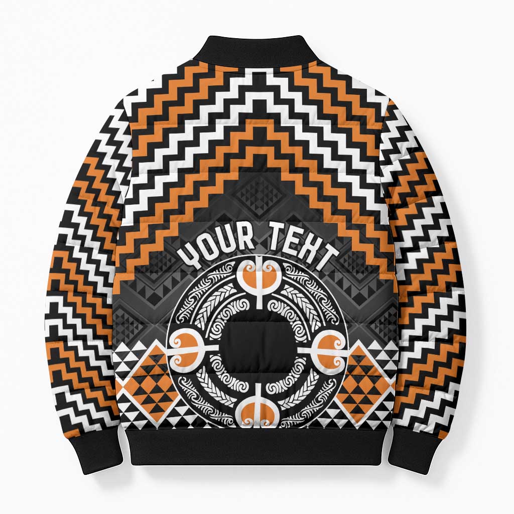Personalised Aotearoa Niho Taniwha Motif Bomber Puffer Jacket Gold Style - Aussie Hoodie